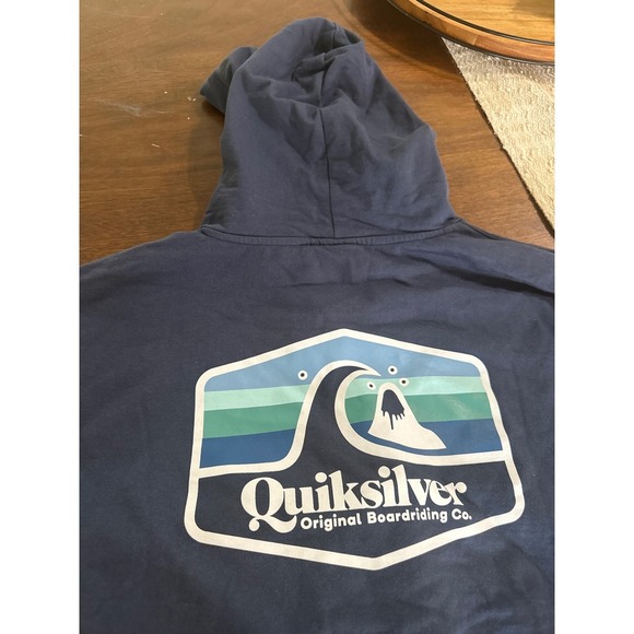 Quiksilver Hoodie Pullover Surf Skate Graphic Logo Navy Blue Mens Large - Picture 6 of 7